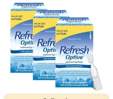 3 New Refresh Optive Lubricant Eye Drops Dual-Action - 60 Vials Each Exp. 07/26