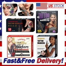 Temporary Tattoo Markers for Skin 10/18/24 Color Tattoo Pens Brush Tip Bright ET