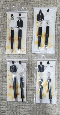 Hand Crafted 2 Pc Bride & Groom Wedding Sparkle Beaded Pens With Black Ink # 2