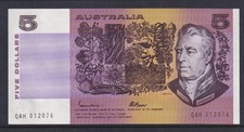 AUSTRALIAN BANKNOTE: 1985 $5 JOHNSTON / FRASER PREFIX UNC: QAH 012076 # LF 19/45