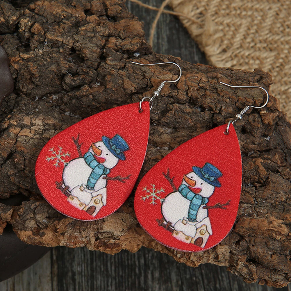 L Christmas Snowman Leather Earrings eBay