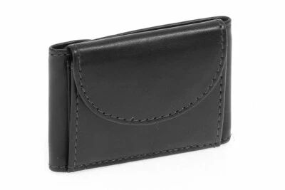 Kleine Mini Geldbörse LEAS in Echt-Leder halbes Scheinfach, Portemonnaie schwarz