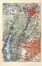 M&uuml;nchen Umgebung historischer Stadtplan Karte Lithographie ca. 1906 Stadtkarte