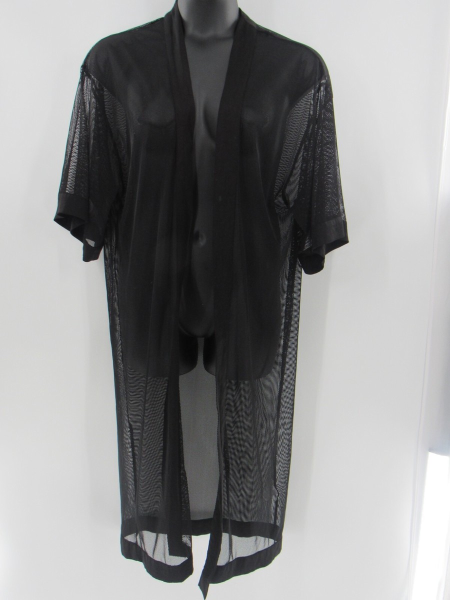 FOREVER 21 Cover-Up Kimono Black Solid Mesh Sheer Women's Size Small EUC