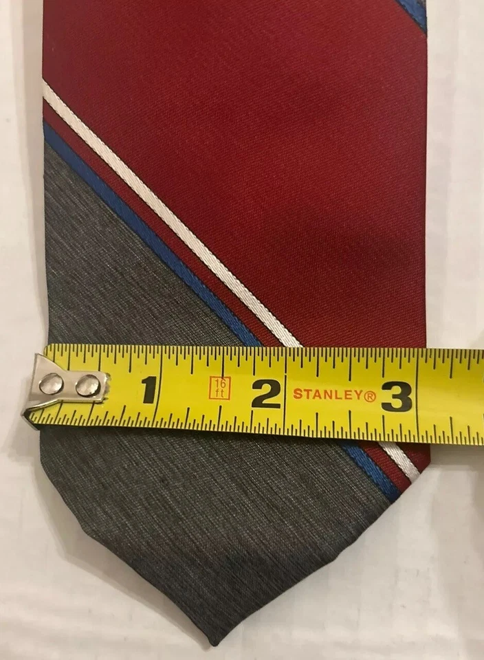 Corbata de diseñador Ketch 3” vintage gris borgoña a rayas para hombre hecha en EE. UU. Foto 4 de 4
