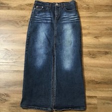 VTG Jean Skirt Maxi Juniors Size 5/6 C est Toi Pockets Slit 80s 90s Dark Blue