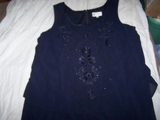 Beautiful Beaded & Embroidered Navy Blue Long Evening Dress Size 16W By Studio 1