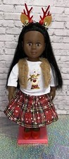Our Generation 18" Doll by Battat Black Hair Brown Eyes Christmas Outfit Shoes