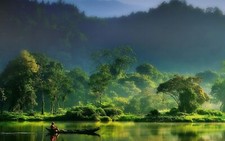 Landscape nature mist forest river mountains indonesia Custom Gaming Mat Desk
