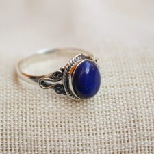 925 Sterling Silver Lapis Lazuli Oval Shape GENUINE Handmade Women Ring