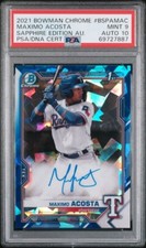 2021 Bowman Sapphire Chrome Prospects #BSPA-MAC Maximo Acosta Rangers PSA 9/10