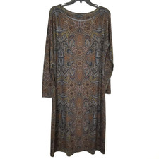 Nally & Millie Abstract Print Long Sleeve Midi Dress Sz L Made in USA Brown