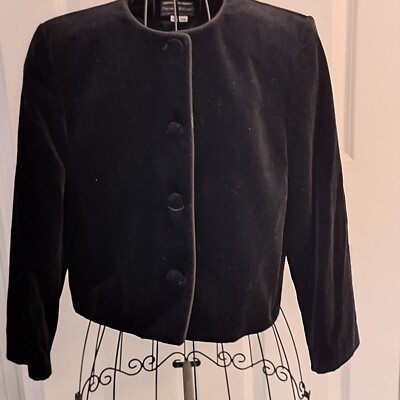 Women's 12P Velvet Cropped Jacket Covered Buttons Lined Piping Black USA Parties