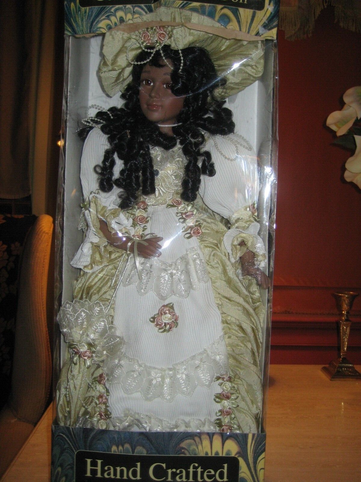 Vintage African American Porcelain Doll in Original Packaging. BRAND