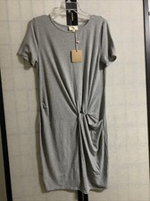 NWT “Love” Women's Jersey Knit Dress Short Sleeve Grey Size L