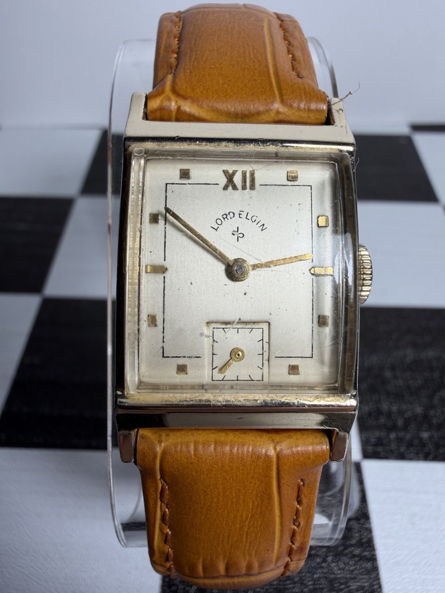 Vintage Lord Elgin 1940s Tank Mens Watch Cal 559 21J 14K GFManual
