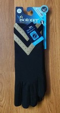 ISOTONER Black Beige Trim Classic Gloves Warm Lined Smartdri Smartouch S/M NEW