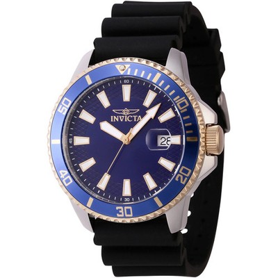 Invicta 46133 Herrenuhr Quarz Stahlband Silikon Zifferblatt Blau Neu