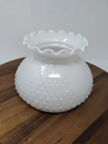 Hobnail Milk Glass Lamp Shade White Hurricane Ruffled Top - VINTAGE