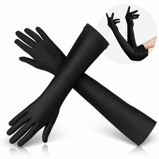 Women Black Long Opera Gloves Satin Stretch Elbow Length Party Cosplay Prom 1920