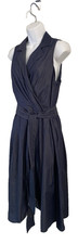 Evan Picone Black Label Blue Wrap Midi Dress Career Church Work Size L