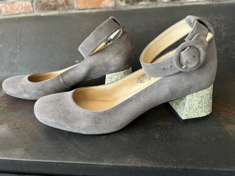 nine west block heel pumps Grey Suede