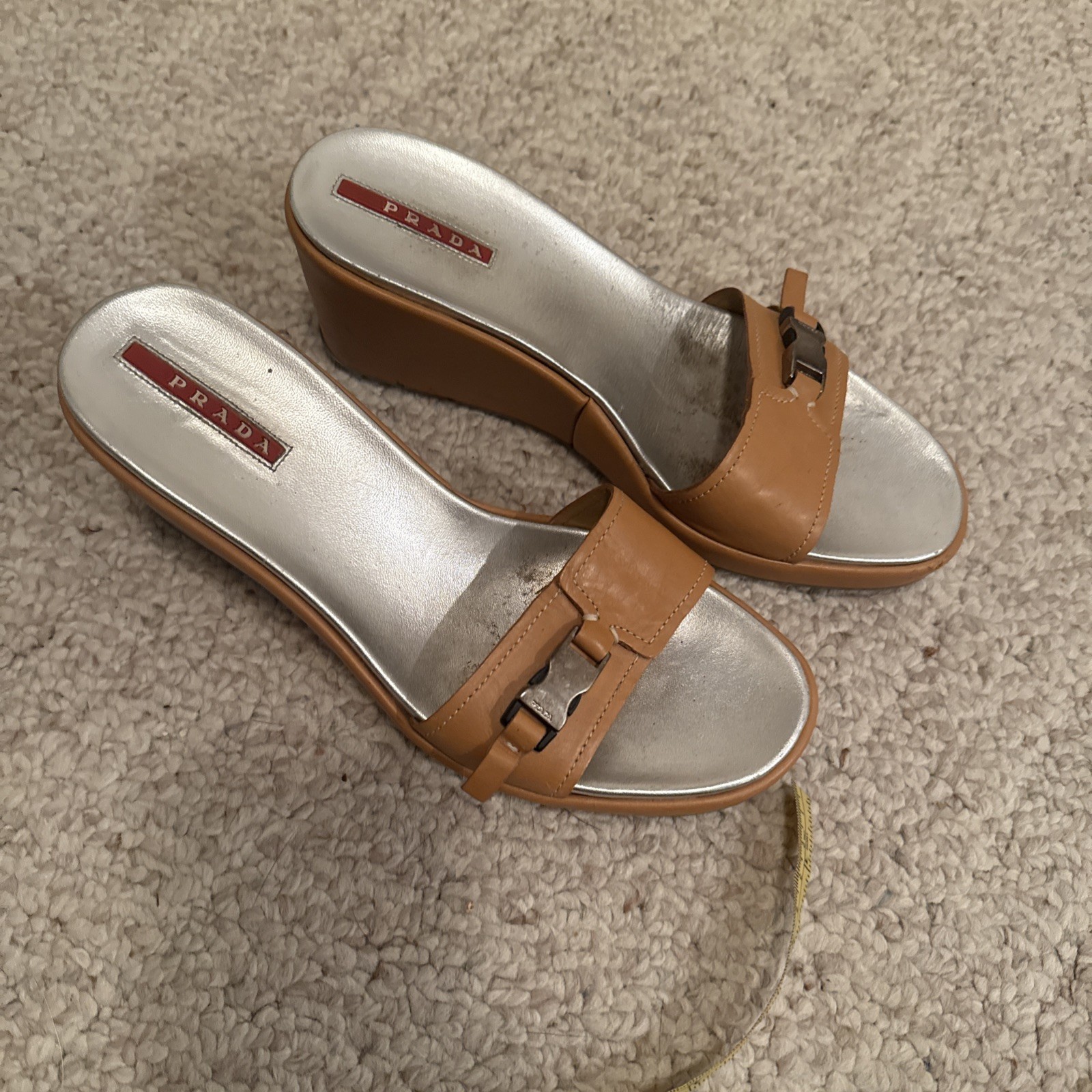 Prada Wedge Tan Beige Camel Sandals Shoes Women’s… - image 1