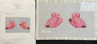 HP Needlepoint 18ct LABORS OF LOVE "Flamingo" Pink w/ SG thrd clip feathr AE16