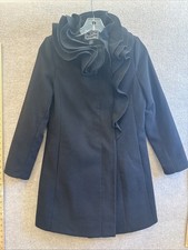 ROTHSCHILD Junior Ruffle Dress Coat Pockets Black Button/Snap Classic Lux EUC