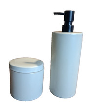 Pottery Barn Mason Glazed Stoneware Canister & Shampoo/Lotion Dispenser 