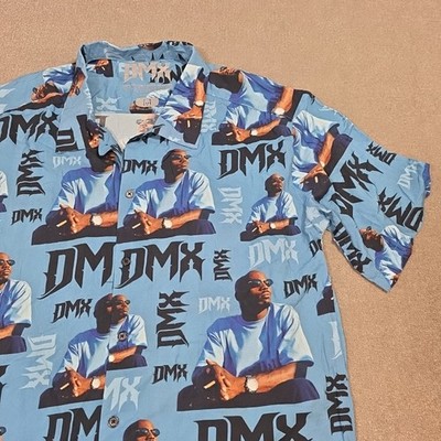 DMX Rapper Rap Button Up Shirt All Over Print AOP Mens M 100% Rayon Hip Hop Y2K