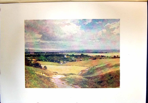 Original Old Antique Print View Downs England Landscape Colour