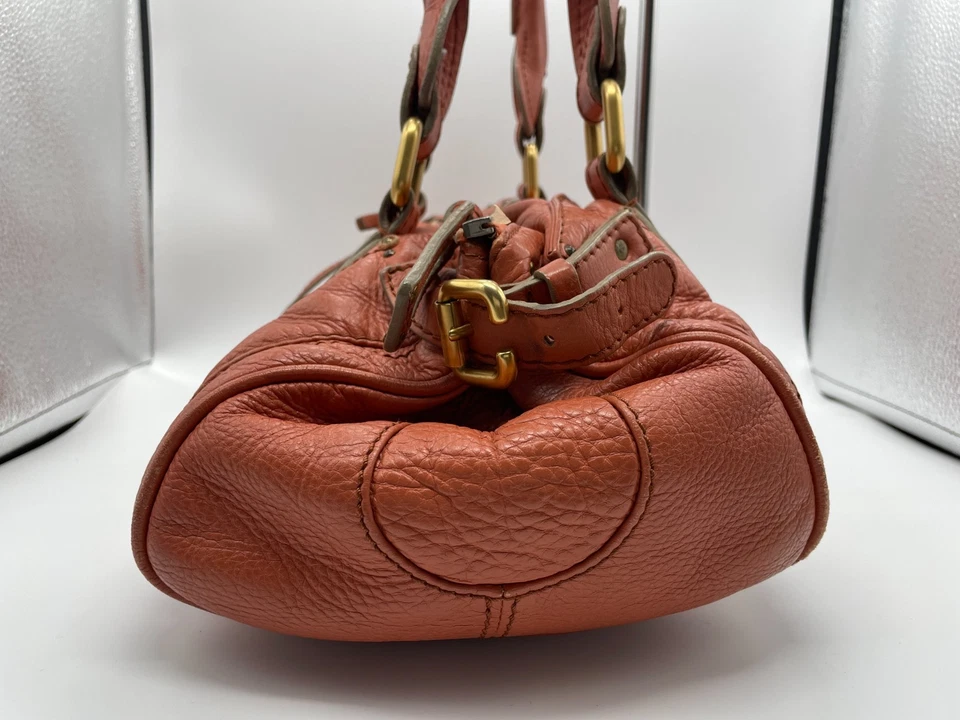 Chloe Paddington Handbag Shoulder Bag Red Orange Padlock Leather Key Auth 251010 - Image 3 of 4