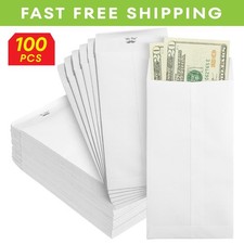 Money Envelopes for Cash, 6.5" X 3.5", Cash Envelopes, 100 Envelopes White Kraft