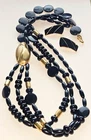 Vintage Trifari Unique Black & Goldtone Lucite Necklace & Enamel Earrings Set