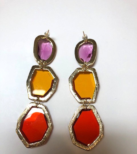 Long multi-colored statement drop earrings purple… - image 4