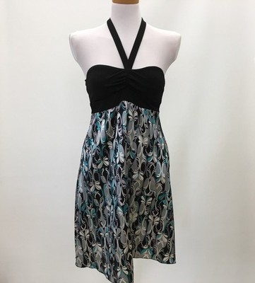 Intrigue Women's Dress Size 6 Black Gray Purple White Blue Aqua Halter NWT
