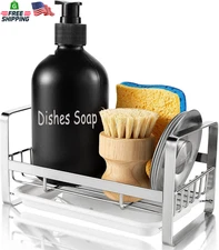 Stainless Steel Sponge Holder Kitchen Sink Caddy Soap Brush Organizer Silver