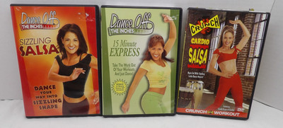 Lot of 3 Dance-Off the Inches & Crunch Cardio Salsa Exercise Video DVD Pre-own