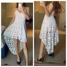 White Lace Spaghetti Strap Hi-Low Dress Large L EUC