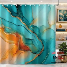 Marble Shower Curtains, Orange Grey Abstract 72"W x 72"L Pack of 1 Teal Gold