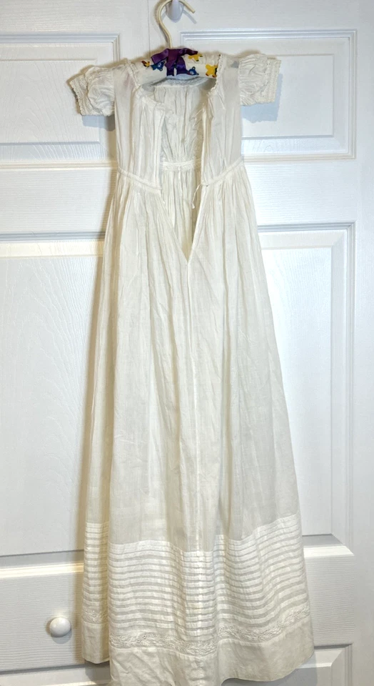 Antiguo Vestido de Bautizo Victoriano Ojales Encaje Pintuck Reliquia Algodón Largo Foto 2 de 4