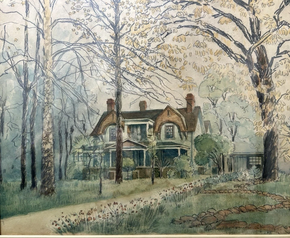 1953 Hand Drawn Colored Pencil Drawing Of 2 Houses Springfield, IL By N.B. Hanes - Image 2 of 4