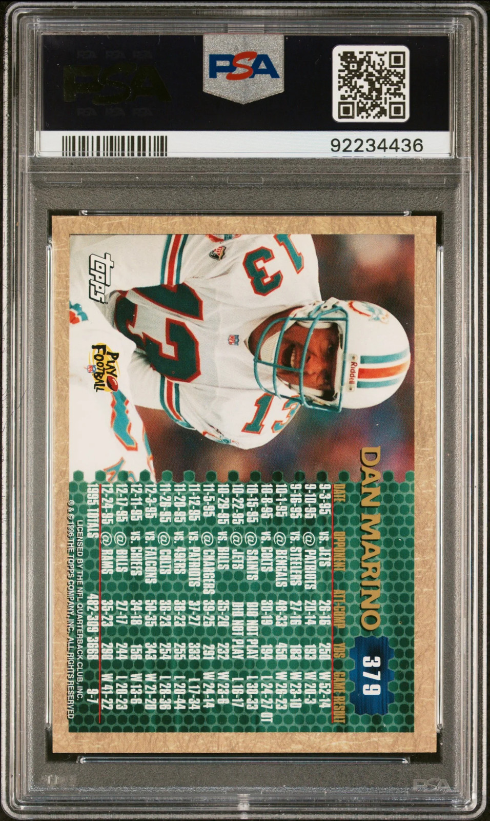 1996 Topps Dan Marino #379 PSA 9 view 2