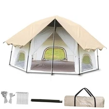  Camping Tents Pop-Up Stand-up Tent, Family Cabin Tent with Awning Porch 3 
