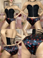 NWT HIGH SHINE LIQUID SATIN Frilly Lace Full Bum Sexy Pin Up Panties Knickers M