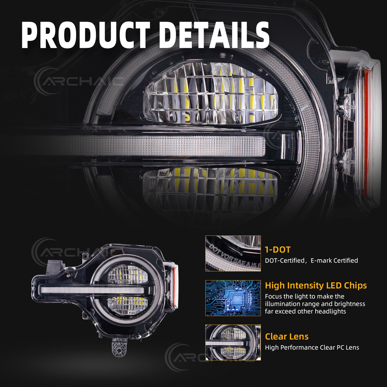 Pair Dynamic LED Headlights For 2021-2025 Ford Bronco Amber/White DRL Headlamp