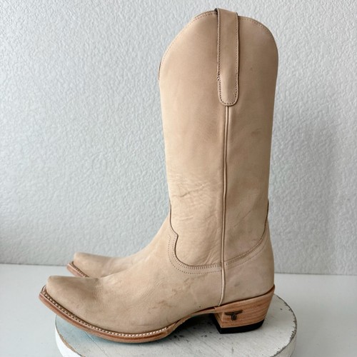 Lane EMMA JANE Womens Cowboy Boots 9 Bone Leather Western Cowgirl Mid Calf Tall - Picture 4 of 13