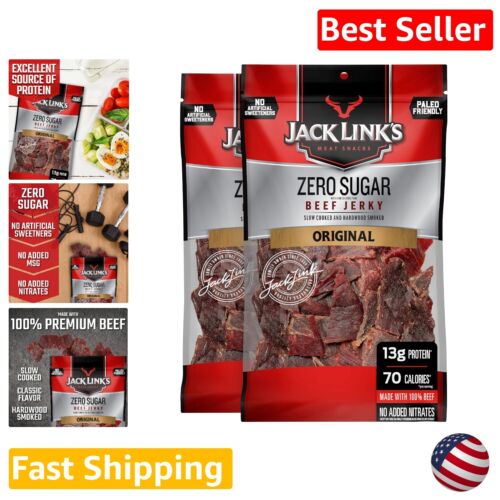 Zero Sugar Beef Jerky - High Protein, Paleo Friendly Snack, 7.3 oz Pack of 2