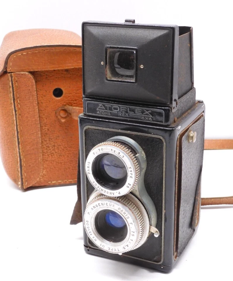 -APPAREIL PHOTO ATOFLEX REX 6 x 6 ANGENIEUX années 50 VINTAGE SACOCHE CUIR D - Photo 3/4
